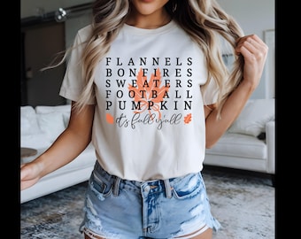 Comfort Colors Fall T-Shirt, Flannels, Bonfires, Sweaters, Football