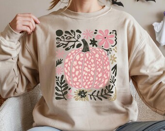 Floral Pumpkin Fall Crewneck Sweatshirt, Autumn Graphic Hoodie