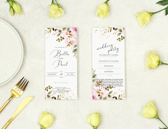 Wedding Program Template Rose Wedding Program Printable - Etsy