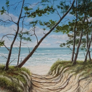 Path to the beach. Oil painting