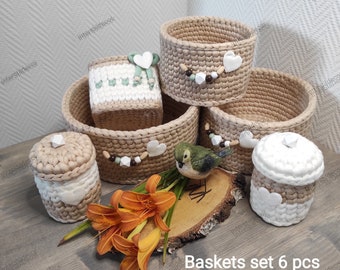 Crochet basket Desk organizer Plant basket Makeup holder Bathroom storage Crochet rope basket Knitted basket Utility basket Basket with lid