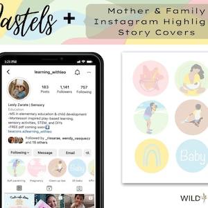 Pastel Mother + Family Instagram Highlight Covers - Insta Mom Life Story Covers - Motherhood Instagram Templates - Mama Blogger Icons