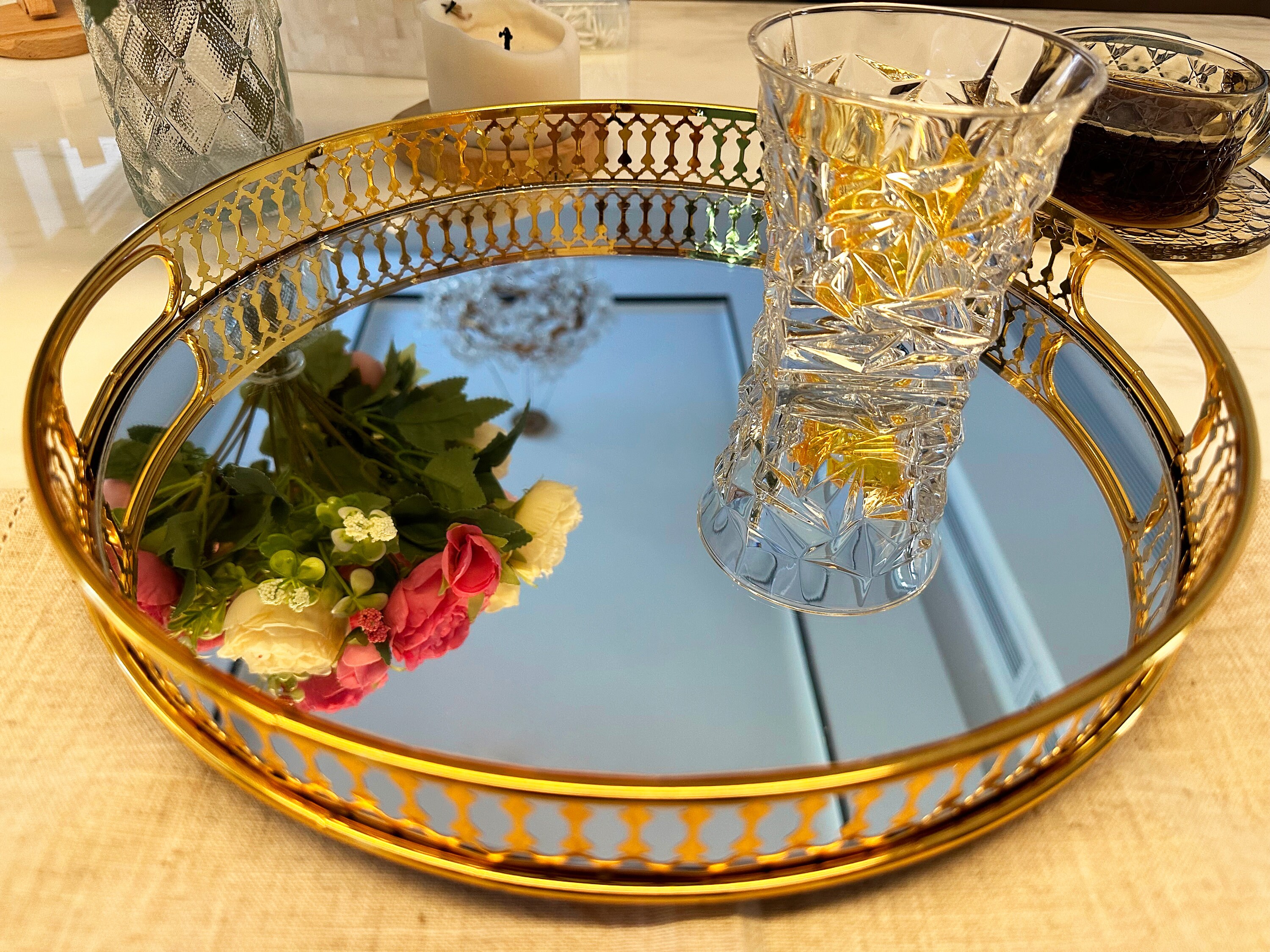 Gold Mirror Vanity Tray Gold Glass Decorative Vintage Metal Etsy