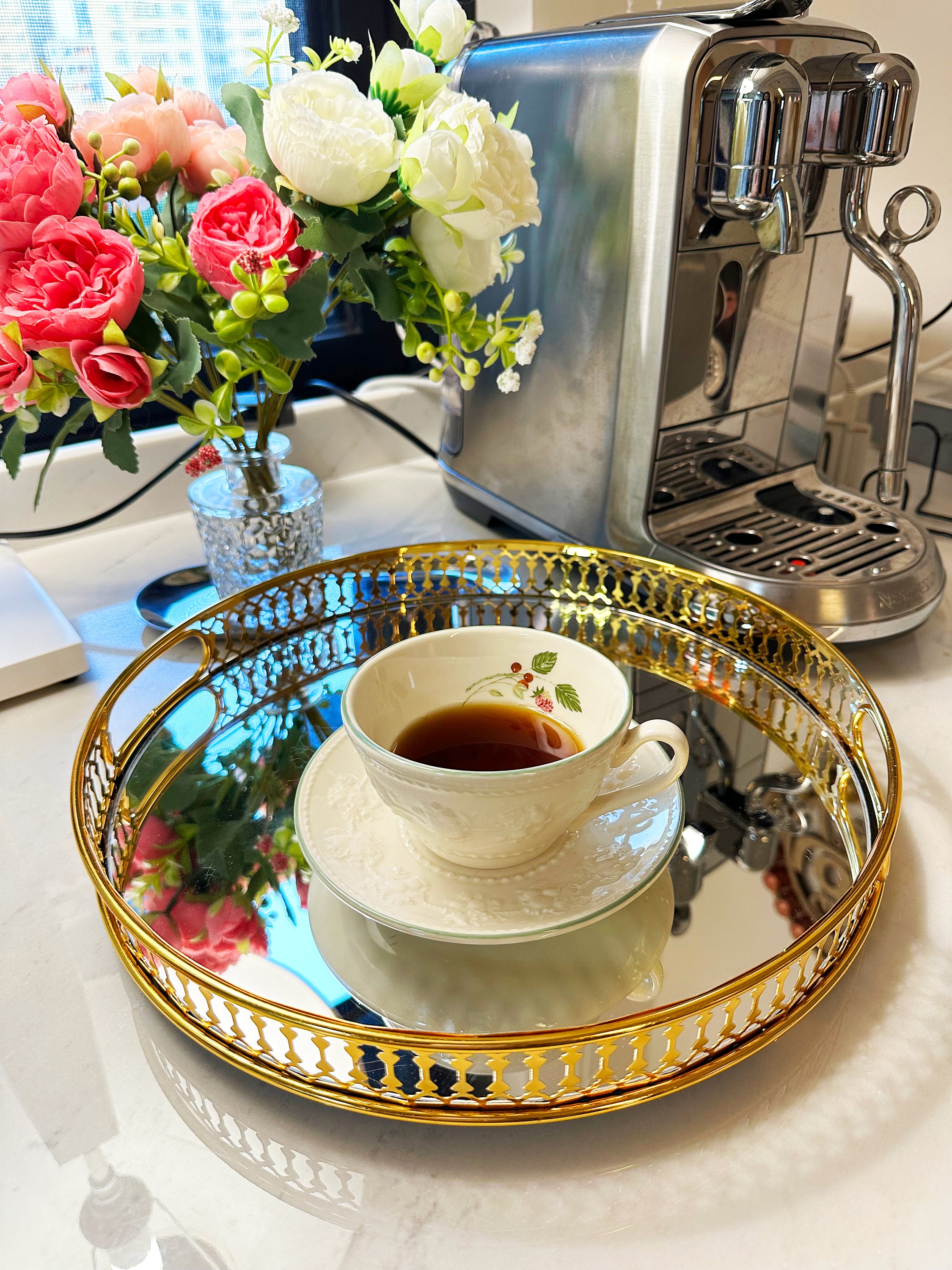 Gold Mirror Vanity Tray Gold Glass Decorative Vintage Metal Etsy
