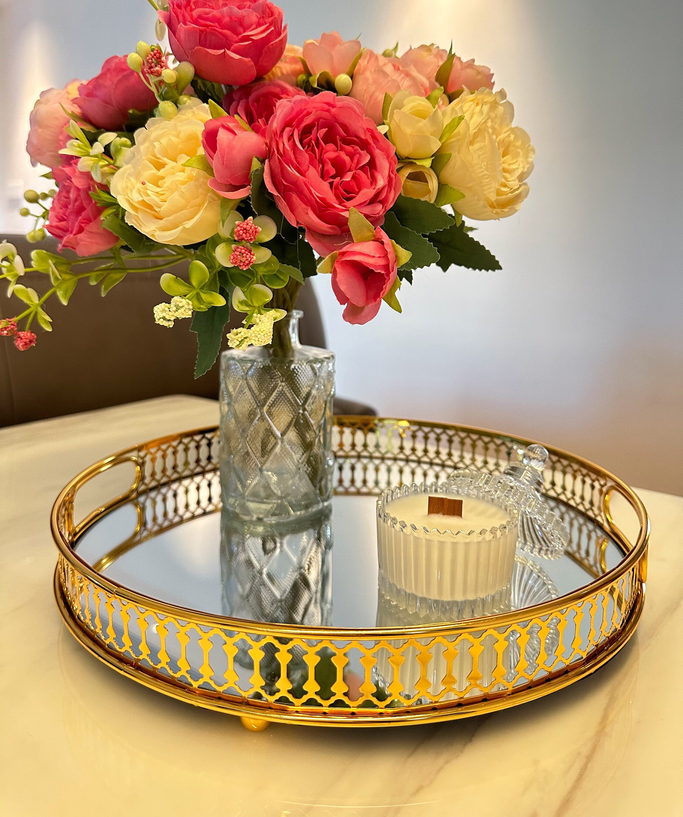 Gold Mirror Vanity Tray Gold Glass Decorative Vintage Metal Etsy