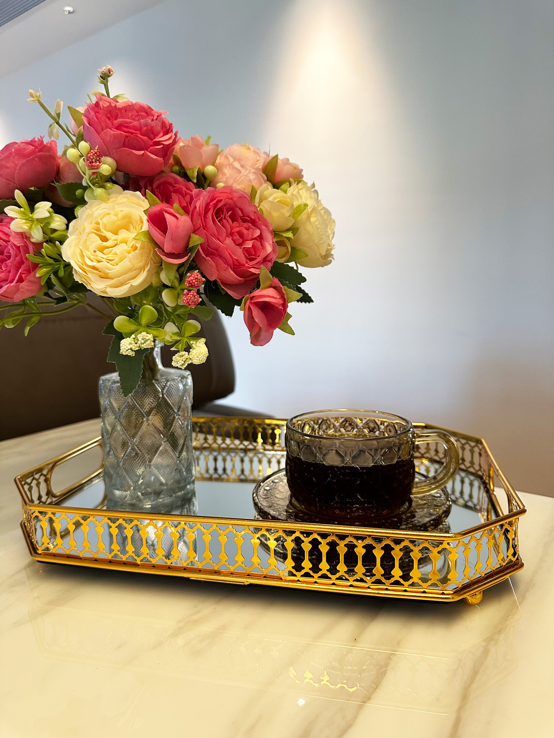 Gold Mirror Vanity Tray Gold Glass Decorative Vintage Metal Etsy