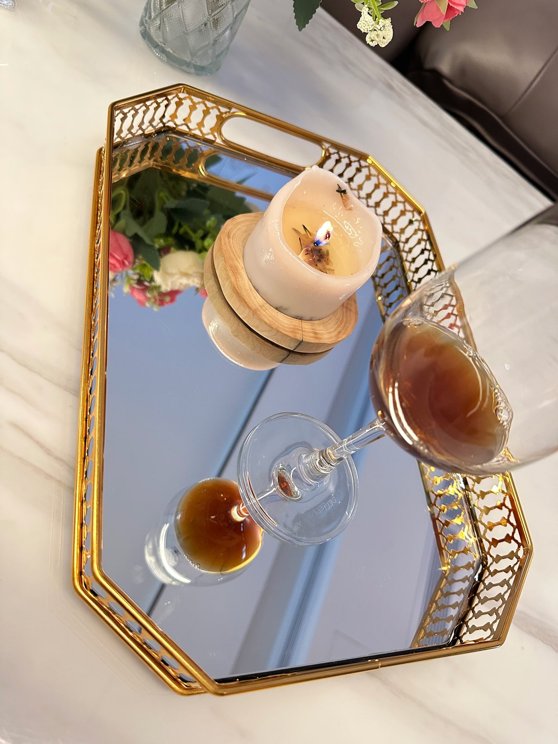 Gold Mirror Vanity Tray Gold Glass Decorative Vintage Metal Etsy