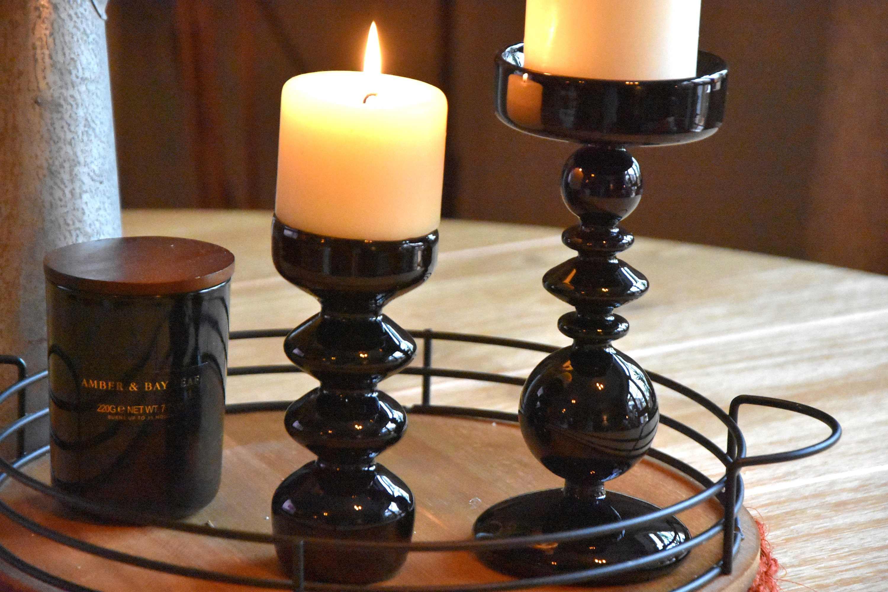 Glass Black Candlesticks Holders Modern Taper Candle Holders Etsy UK