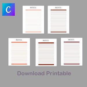 Brown Notes Page Printable, Printable Notes Page, Notes Pad,  Bundle Note, Canva Editable, Lined Notes Template, Printable Stationary