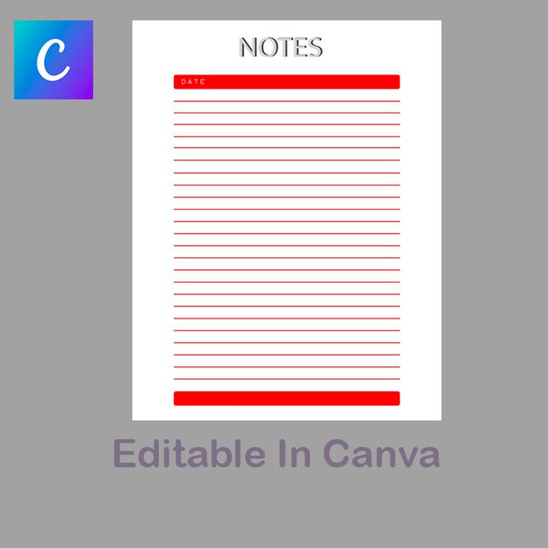Red Notes Page Printable, Printable Notes Page, Notes Pad, Bundle Note ...