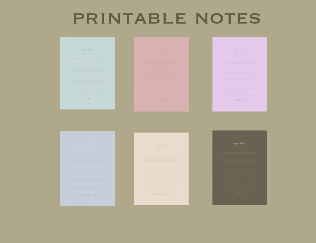 8 Color Printable Notes | A4 US Letter | Half Letter - Etsy