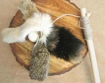 Cat Wand Toy with Rabbit Fur Strips