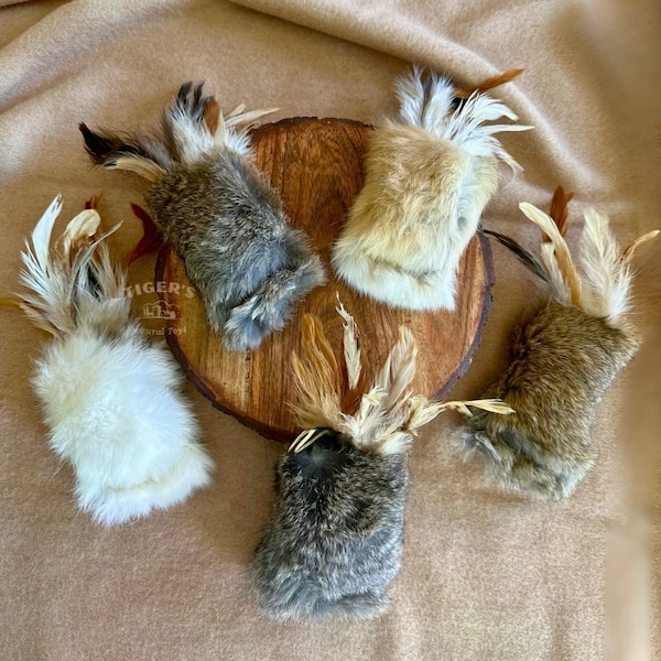 Cat Kicker Toy with Rabbit Fur Feathers and Wool