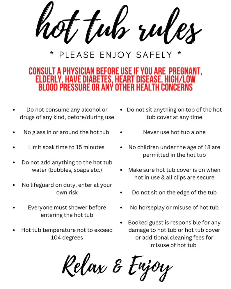 Hot Tub Rules Template Etsy