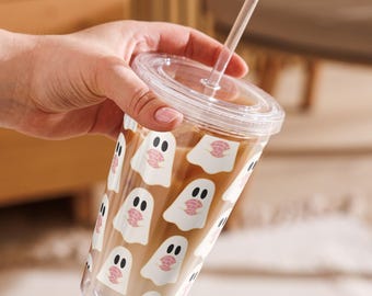 Pink Concha Tumbler - Ghost with Concha Pattern - Mexican Pastry Pattern Cup