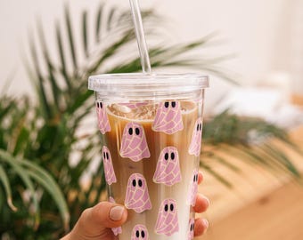 Ghost as a Pink Concha Tumbler - Mexican Pastry Tumbler - Ghost Tumbler for Halloween