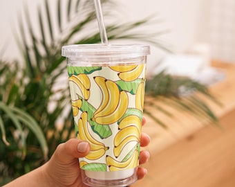 Banana Leaf Tumbler - Tropical Fruit Pattern - Banana Coffee Cup