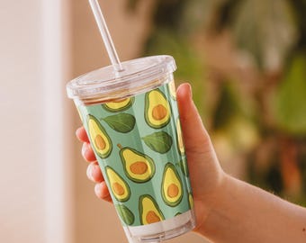 Avocado Tumbler - Fruit Pattern Tumbler - Cute Summer Tumblers - Avocado Pattern