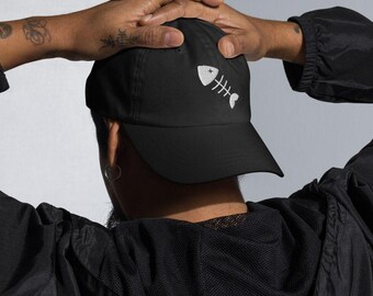 Fishbone Embroidered Baseball Cap - Cute Embroidered Hat - Unique Gifts for Cat Owners