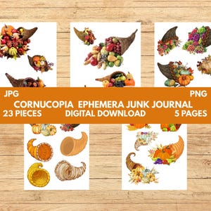 Set di effimeri digitali per il Ringraziamento Cornucopia per Junk Journal
