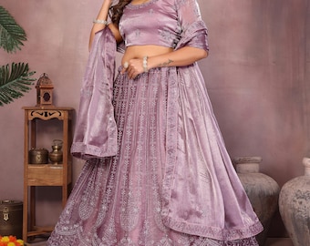 Mauve Embroidered Silk Lehenga Choli: Indian Wedding Wear