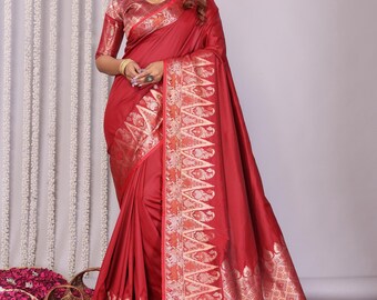 Maroon Banarasi Silk Saree, Self Jacquard Border, Wedding Traditional Wear