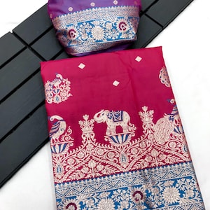 Pink Paithani Silk Saree: Peacock Motifs, Ikat Zari Border