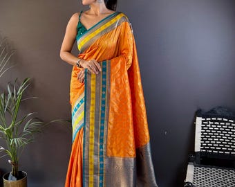 Soft Banarasi Silk Kanchi Pattu Saree, Zari Weaving, Wedding Guest (Unstitched)