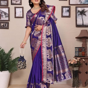 Royal Blue Banarasi Silk Saree: Indian Wedding Zari Weaving