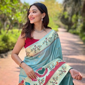 Luxurious Handwoven Silk Saree With Stitched Blouse - South Indian Wedding Saree For Women
