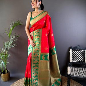 Red Pattu Silk Saree: Zari Woven Wedding Sari