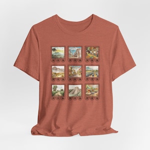 Vintage Mexico Postcard Tee, Kremowa Papel Picado Travel Shirt, Miękki Meksykański Top, Neutralna Latynoska Estetyczna Koszulka, Prezent Cultura Nostalgia