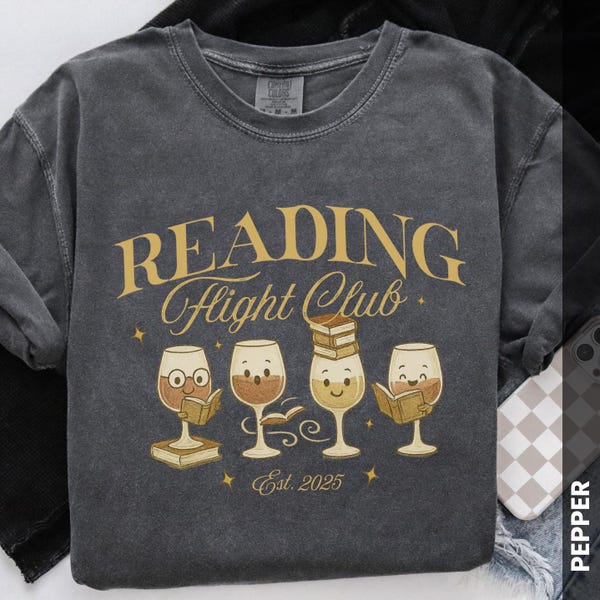 Leseflug Club Shirt, Buchclub Wein Liebhaber T-Shirt, lustiges Lehrer Bibliothekar Geschenk, Weinprobe und Lesenacht Top, Frauen, die Tshirt lesen