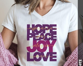 Hope Peace Joy Love Vneck Shirt, Bilingual Advent Tee, Esperanza Paz Alegría Amor Shirt, Christmas Faith Shirt, Spanish Christian Gift