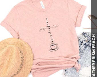 Camiseta Con Fe Y Café, camiseta Fe y Café, camiseta cristiana en spanglish, camiseta latina minimalista, camiseta Cafecito linda, estética latina