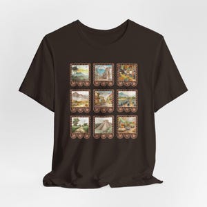 Vintage Mexico Postcard Tee, Brązowa Papel Picado Landscape Shirt, Rustic Mexican Scenery T-shirt, Latinx Heritage Gift, Tierra Nostalgia Art