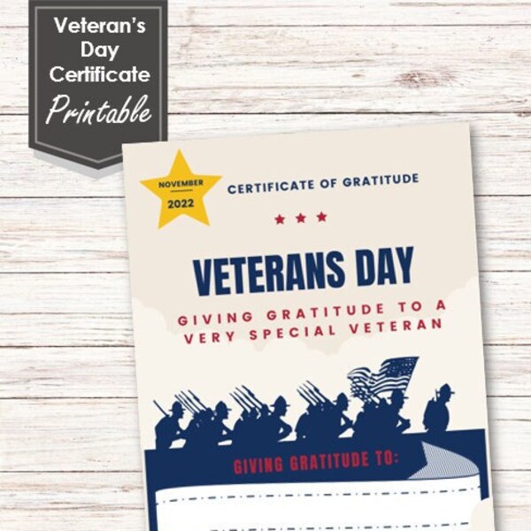 Veterans Day Certificate Etsy Veterans Day Certificate Etsy