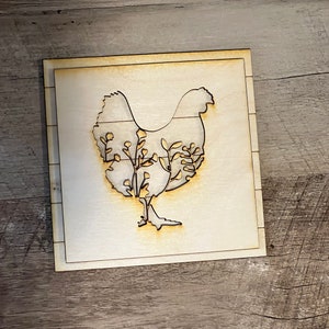 2 Layer Floral Chicken + Shiplap Backer Board Wood Cuts