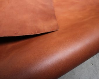 Strong natural leather - cut, piece of leather | Convertible buffalo leather, thick leather, tooled leather | brown cognac whisky | Pull-up, 3.4-3.8 mm