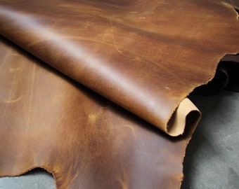 Taglio: pelle bovina 1a, pelle da borsa, 1 mm | Pelle pull up, grasso e anticato per borse, copertine, libri e altro ancora marrone cognac sabbia cammello