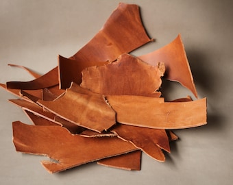 Strong leather, leather pieces, leather scraps, cowhide, thick leather, fat leather cognac, brown, whisky - craft leather for small straps, knife sheaths, etc.