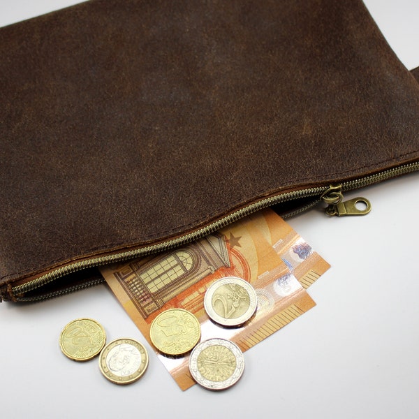 Echt Leder Banktasche, Ledertasche, Kellnertasche, Geldtasche, Dokumententasche | Antikleder in 2 Größen | braun