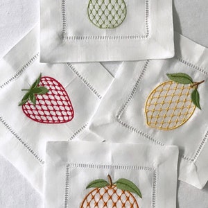 Fruit Cocktail Napkins Set of 4, Cocktail napkins, Embroidered Napkins, Monogrammed, Set of Four, Hostess Gift, Wedding Gift, Shower Gift