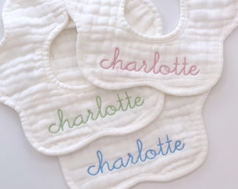 Scalloped Muslin Bib, Baby Girl, Baby gift