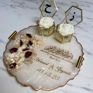 Round custom resin ring plate | Nikkah | Wedding | Personalise | Gift | Bespoke | Luxury | Home decor | Vanity Tray
