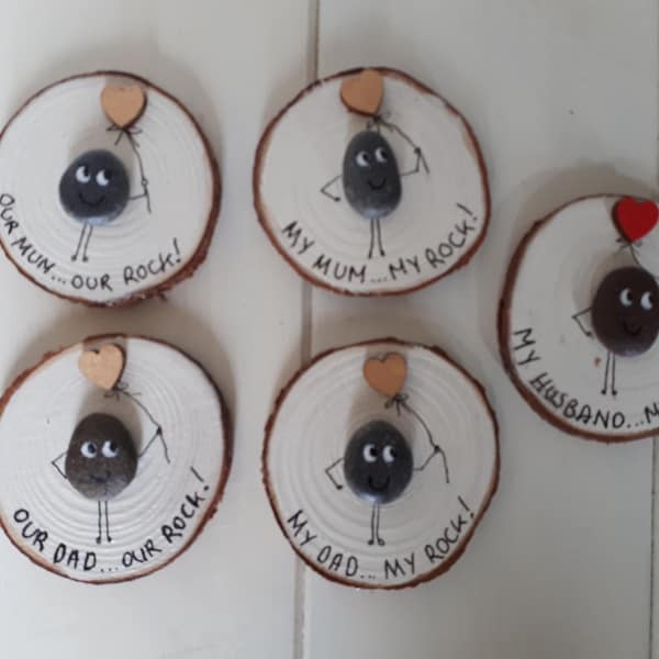 Pebble Art Wood Slice Fridge Magnet: 'You Are My Rock' Gift