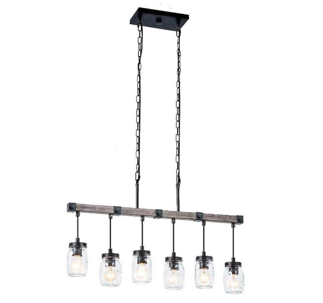 6 Light Glass Mason Jar Chandelier Light Kitchen Island Etsy