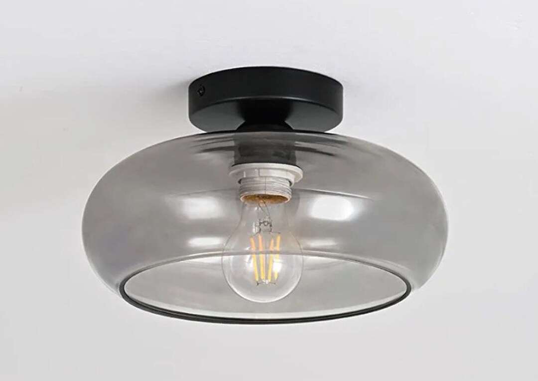 Glass Ceiling Light Smoke Gray Glass Shade Kitchen Island Etsy