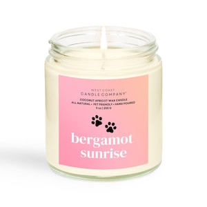 Bergamot Sunrise | Pet Safe Candle | Coconut Apricot Wax | Soy Free | Non-Toxic Candle | Pet Odor Eliminator | Veterinarian Approved | 9 oz