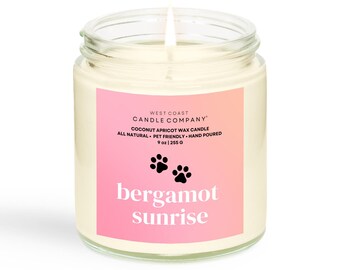 Bergamot Sunrise | Pet Safe Candle | Coconut Apricot Wax | Soy Free | Non-Toxic Candle | Pet Odor Eliminator | Veterinarian Approved | 9 oz